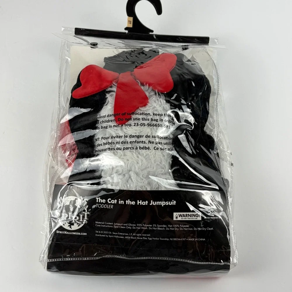 Dr Seuss The Cat in the Hat Jumpsuit Costume Toddler 2T Spirit Halloween Black